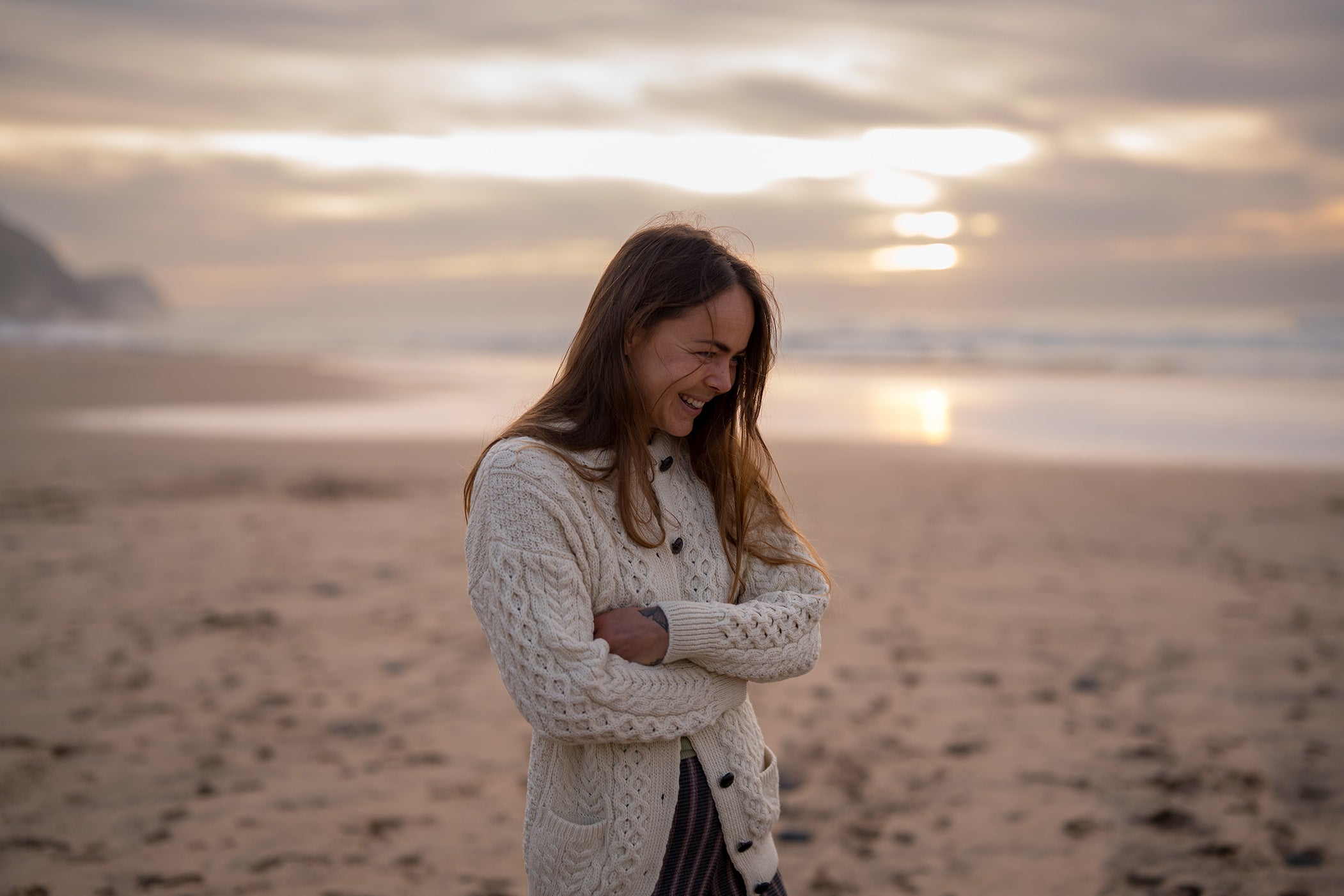 Breaffy Aran Strickjacke für Damen, Oat | ankerherz.de