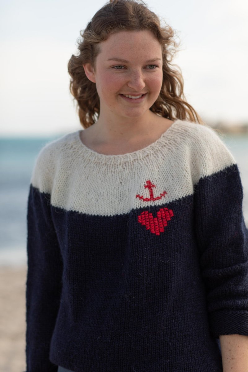 Handgestrickter Islandpullover Anker und Herz - Ankerherz Verlag